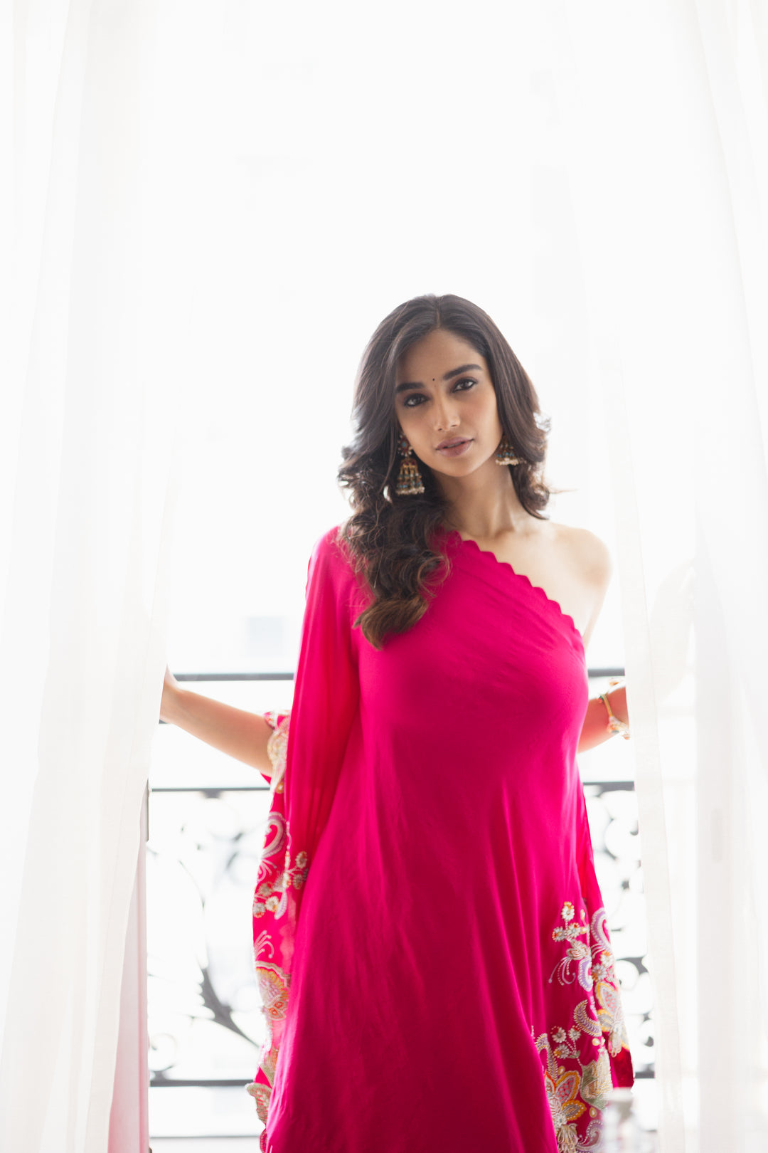 Meenakshi chowdary in Vina Pink Cape Set