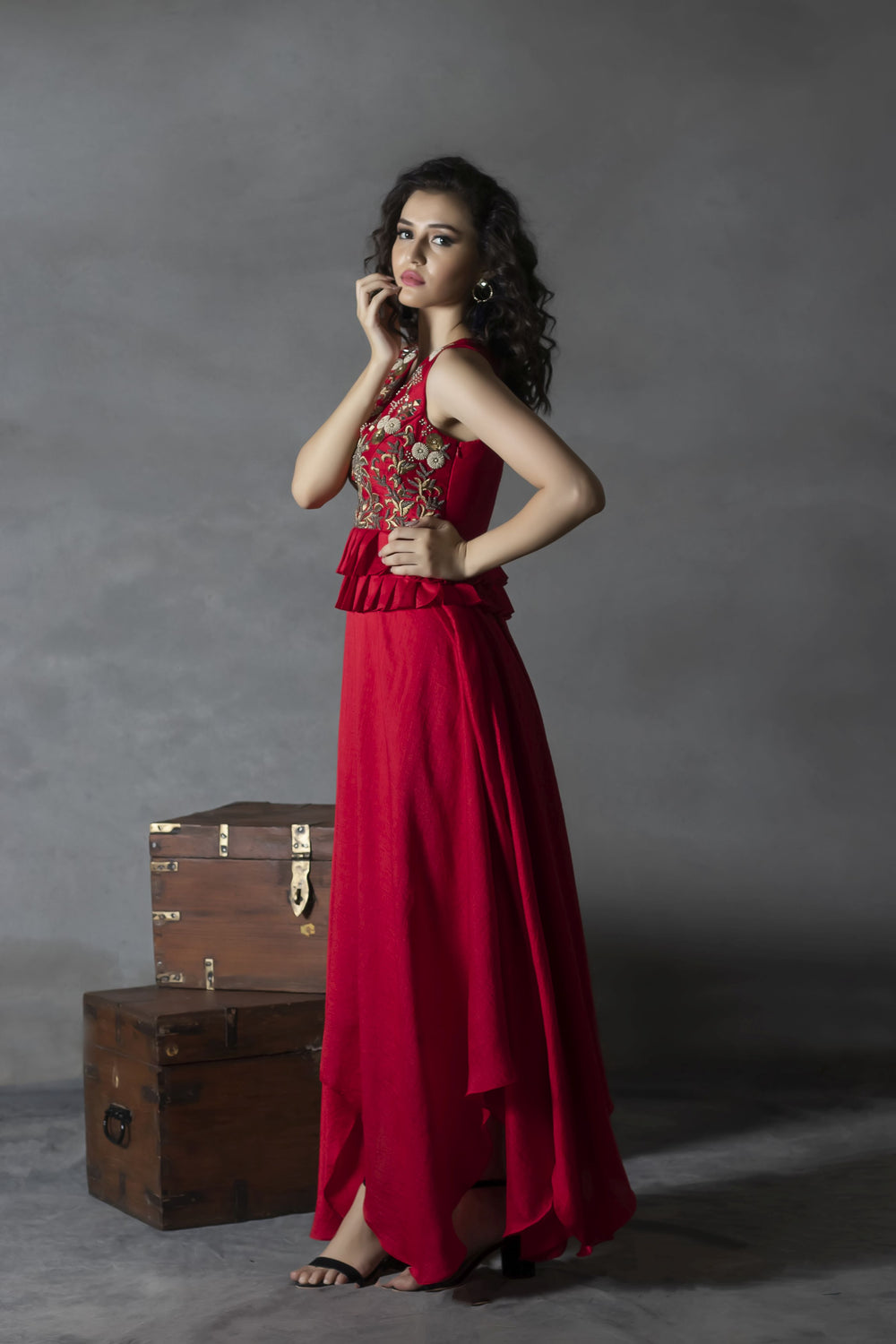 Laal Peplum Gown - anupellakuruofficial