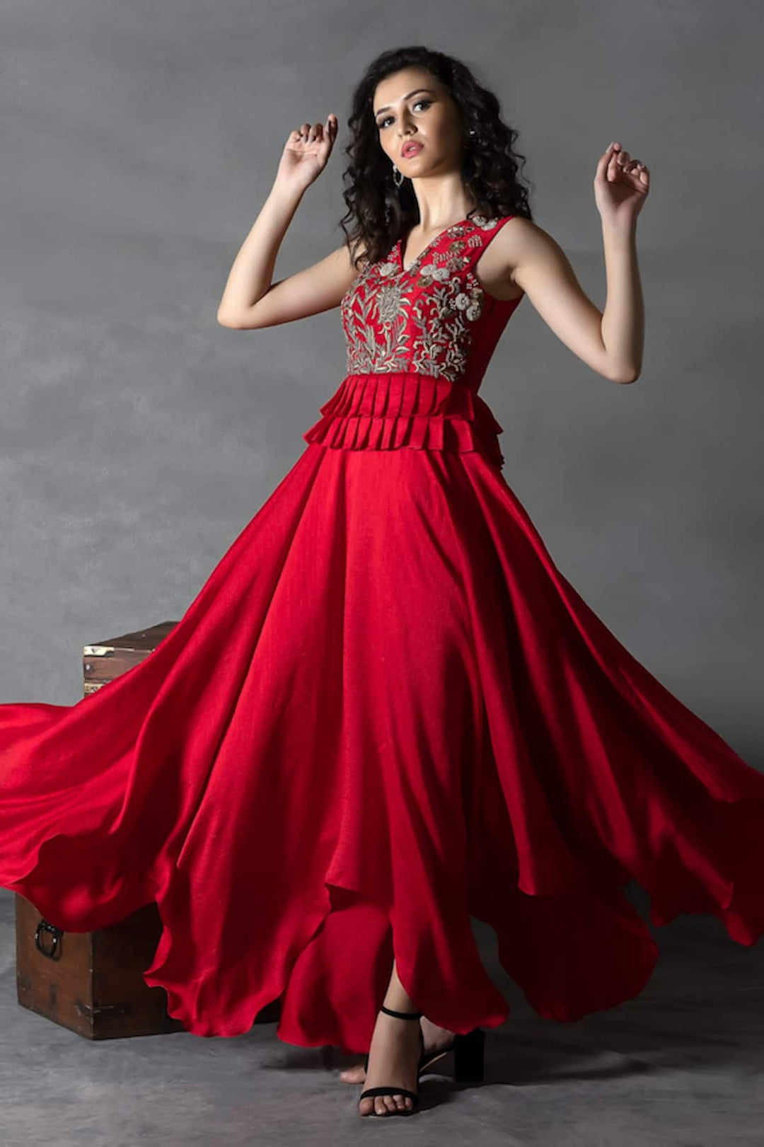 Laal Peplum Gown - anupellakuruofficial